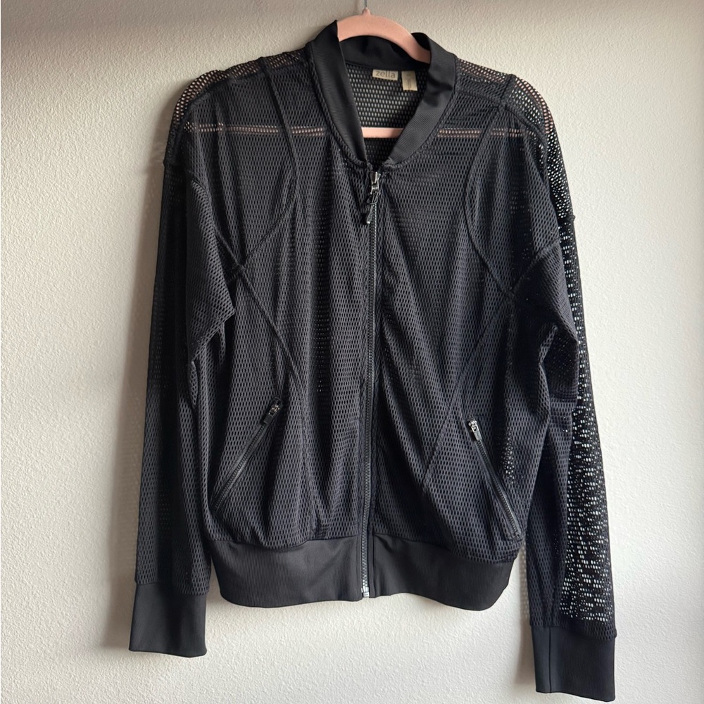 Zella Mesh Bomber Zip Up Jacket Workout Athletic size large